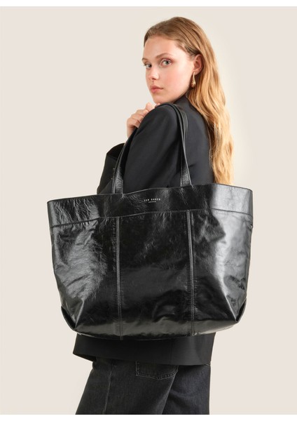 Deri Siyah Kadın Shopper Çanta 25FW348-1 fiyatları