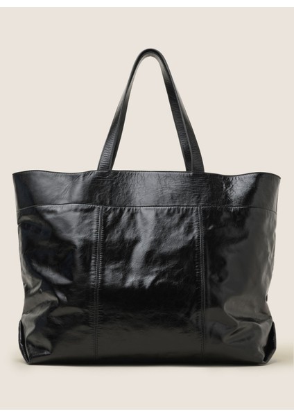 Deri Siyah Kadın Shopper Çanta 25FW348-1 fırsatları