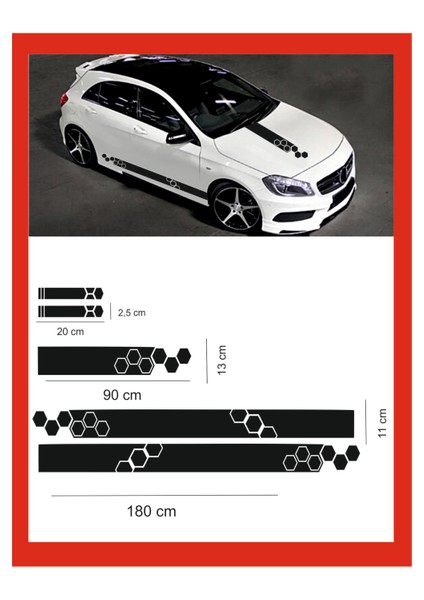 Oto Kaput-Marşpiyel-Yan Ayna Özel Yeni Sticker 5 Li Set 180*10*1,5-90*13 cm