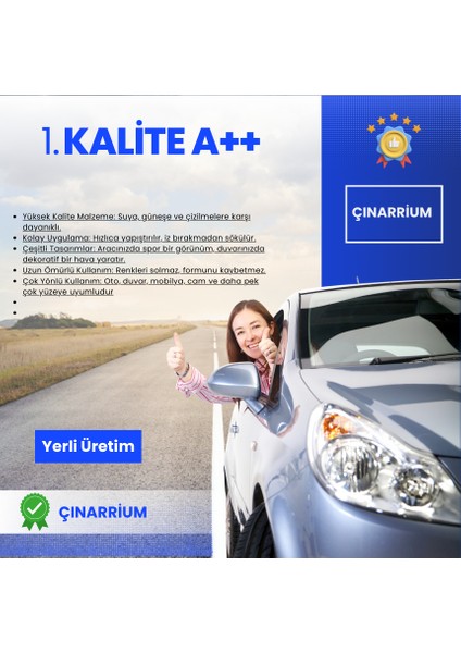 Oto Kaput-Marşpiyel-Yan Ayna Özel Yeni Sticker 5 Li Set 180*10*1,5-90*13 cm modelleri