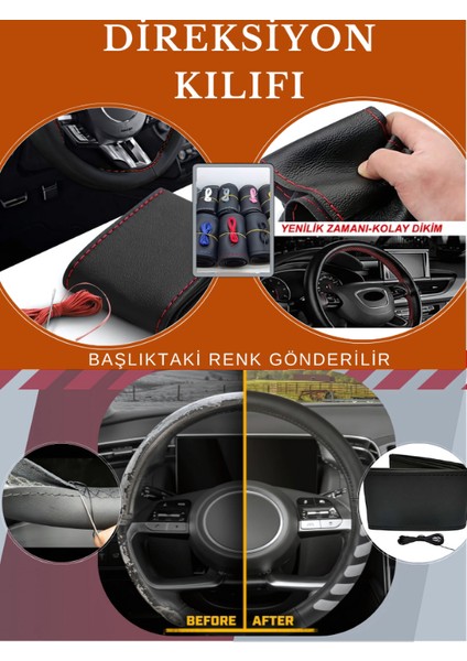 Dacia Duster Özel Süper Deri Direksiyon Kılıfı, Sarı Yüzüklü Spor Dikiş indirimleri