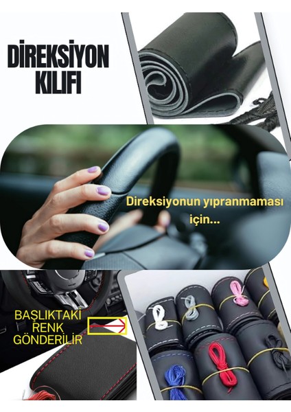 Dacia Duster Özel Süper Deri Direksiyon Kılıfı, Sarı Yüzüklü Spor Dikiş