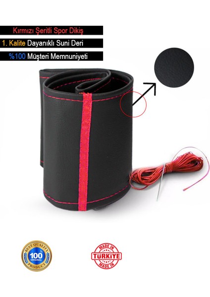 Mazda Mx5 Özel Süper Deri Direksiyon Kılıfı, Kırmızı Şeritli Spor Dikiş