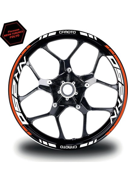 Cfmoto NK250 Jant Sticker Iç & Dış Takım Etiket Modeli Neon Turuncu