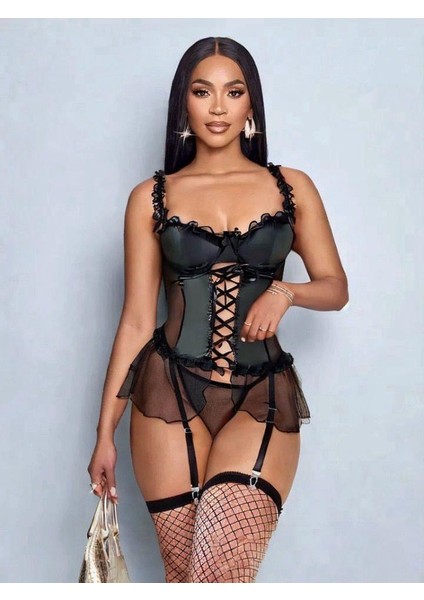 Eyesof Kadın Çoraplı Lame Deri Fantezi Kostüm Elbise Seksi Gece Fantezi Kostüm 9002 fiyatları