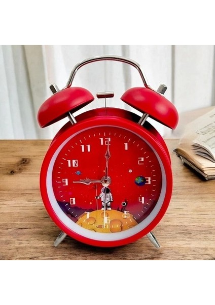 Astronot Tasarımlı Metal Kırmızı Masa Üstü Alarmlı Çalar Saat modelleri