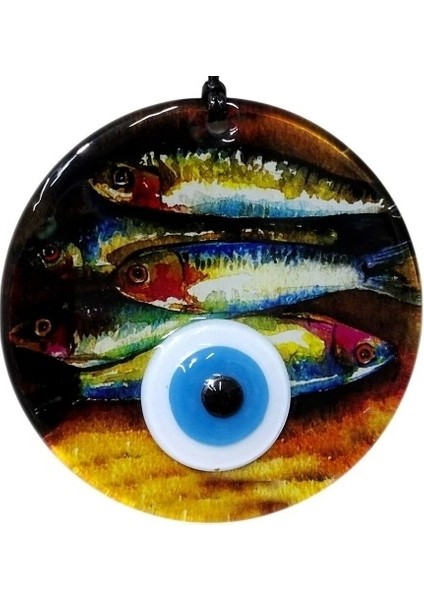 Balık Desenli 12 cm Füzyon Cam Duvar Süsü