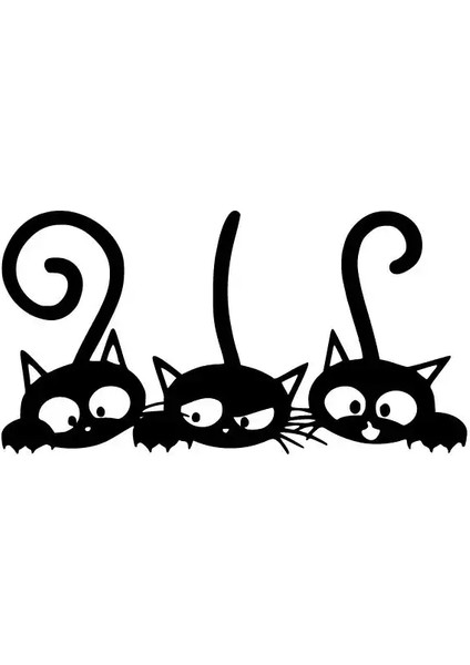Sevimli Kediler Oto Özel Yeni Sticker Siyah 30 x 15 cm