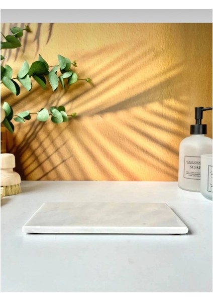 Doğal Mermer Yağdanlık Altlığı Sabunluk Sirkelik Stand 20X10 Cm(Kaydırmaz Taban)