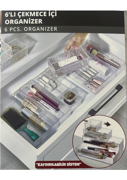 6'lı Modüler Set Çekmece Içi Düzenleyici Makyaj, Banyo, Mutfak ve Ofis Çekmeceleriniz Için