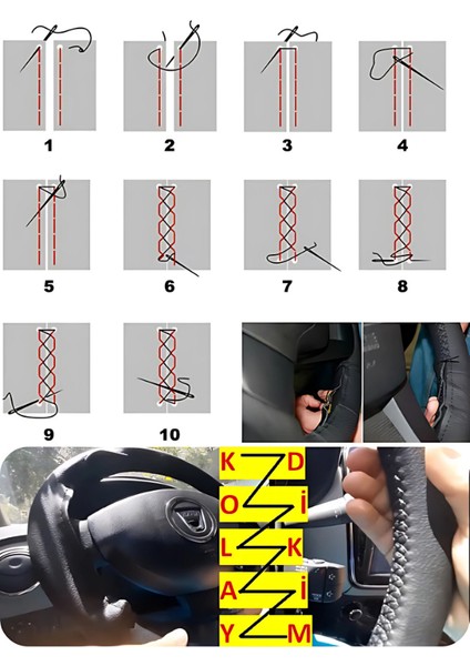 Dacia Lodgy Özel Süper Deri Direksiyon Kılıfı, Kırmızı Şeritli Spor Dikiş fırsatları