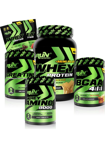 Fitness Paketi Small Extra Kas Kütlesi - Whey Mini Plus, Creatine, Bcaa, AMINO8000 - Bisküvi, Kola - Hediyeli