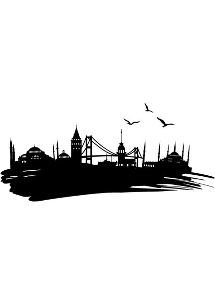 Istanbul Silueti Temalı Duvar Dekor Sticker (Tip 1) 40 x 20 cm