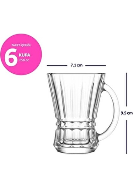 Venüs Cam Kulplu Çay Bardağı 6 Kişilik 150 ml Kulplu fırsatları
