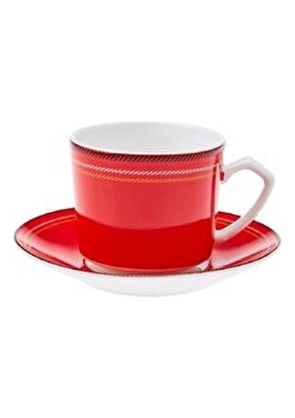 Ekose 2 Kişilik Porselen Kahve Fincanı Takımı Kırmızı Desenli 80 ml 4 Parça