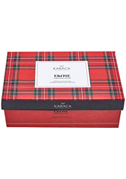 Ekose 2 Kişilik Porselen Kahve Fincanı Takımı Kırmızı Desenli 80 ml 4 Parça