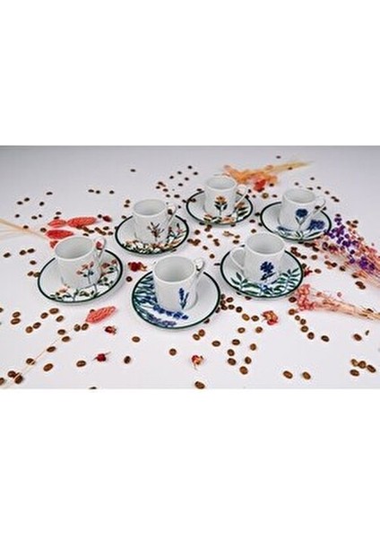 Flower Garden 12 Parça Renkli Porselen Kahve Fincan Takımı 6 Kişilik Desenli fırsatları