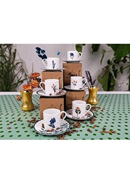 Flower Garden 12 Parça Renkli Porselen Kahve Fincan Takımı 6 Kişilik Desenli