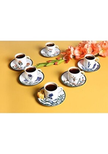 Flower Garden 12 Parça Renkli Porselen Kahve Fincan Takımı 6 Kişilik Desenli modelleri