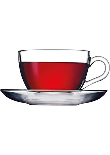 Basic Fincan Takımı 12 Parça 240 ml Hacimli Şeffaf Cam Kulplu 6 Fincan ve Tabak