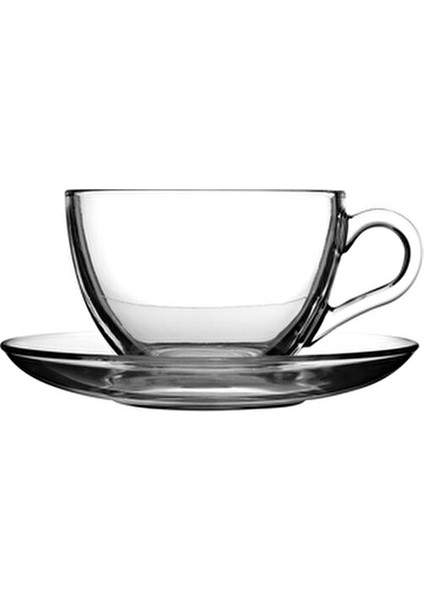 Basic Fincan Takımı 12 Parça 240 ml Hacimli Şeffaf Cam Kulplu 6 Fincan ve Tabak