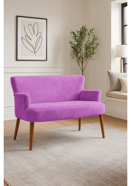 - Roma Modern Ikili Koltuk Kanepe - Welsoft Yumuşak Kumaş - Ahşap Ayak - Lila