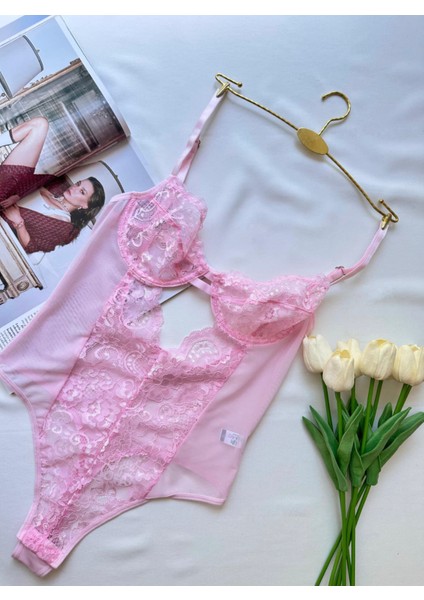 Tül Dantelli Transparan Bodysuit Desteksiz Balenli Iç Giyim Çeşitleri 75B-90B fırsatları