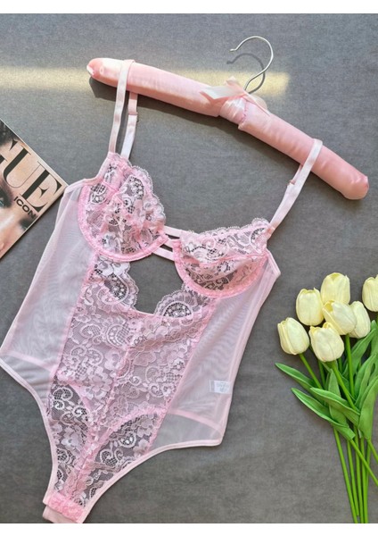 Tül Dantelli Transparan Bodysuit Desteksiz Balenli Iç Giyim Çeşitleri 75B-90B indirimleri