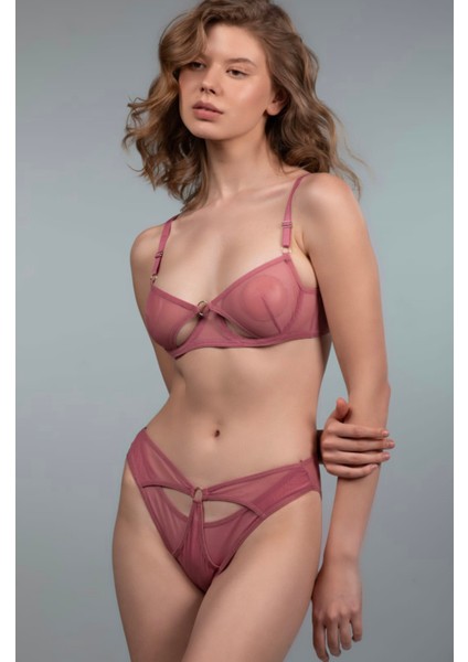 Tül Transparan Halkalı Detaylı Sütyen Takımı Desteksiz Balenli 75B-90B fiyatları