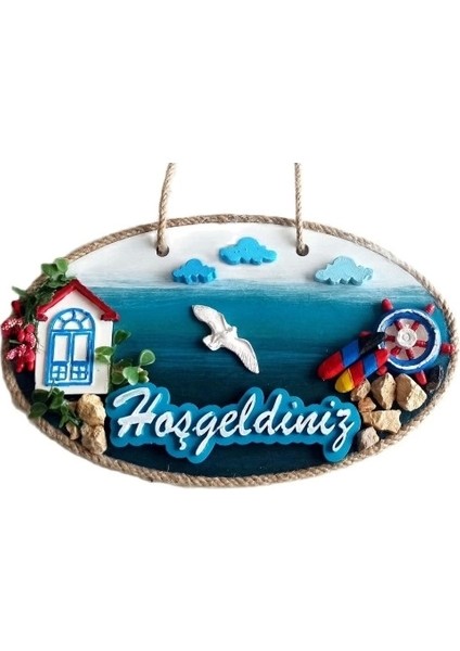 Sahil Kasabası Hoşgeldiniz Yazılı El Yapımı Kapı Süsü