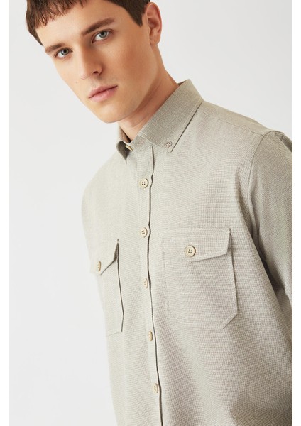 Erkek Bej Regular Fit Flanel Günlük Erkek Gömlek GM22K222081_D07 modelleri