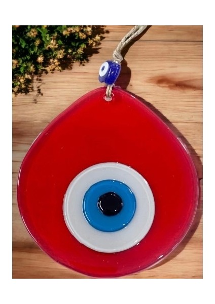 Orta Boy Şeffaf Kırmızı Damla Desen Nazar Boncuklu Duvar Dekoru Cam Duvar Süsü fiyatları