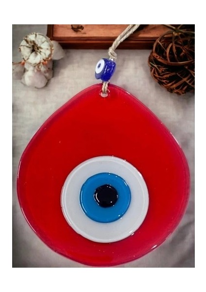 Orta Boy Şeffaf Kırmızı Damla Desen Nazar Boncuklu Duvar Dekoru Cam Duvar Süsü fırsatları