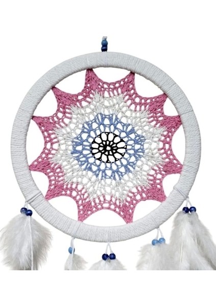 Pembe Nazar Motifli Kuş Tüylü Duvar Süsü