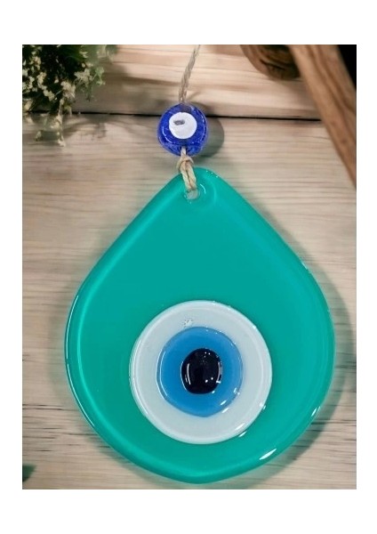 Orta Boy Açık Yeşil Damla Desen Nazar Boncuklu Duvar Dekoru Cam Duvar Süsü indirimleri