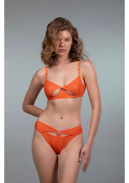 Tül Transparan Halkalı Detaylı Sütyen Takımı Desteksiz Balenli 75B-90B