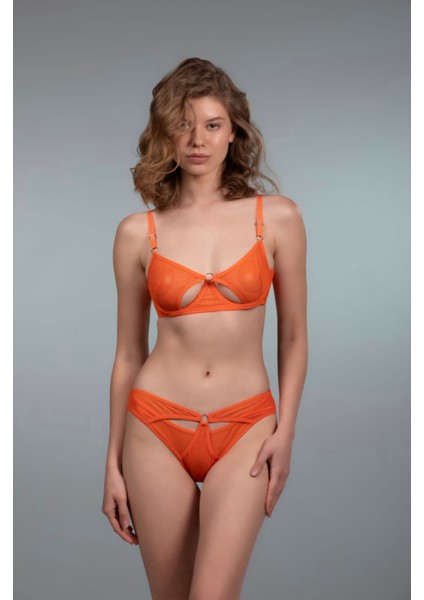 Tül Transparan Halkalı Detaylı Sütyen Takımı Desteksiz Balenli 75B-90B modelleri