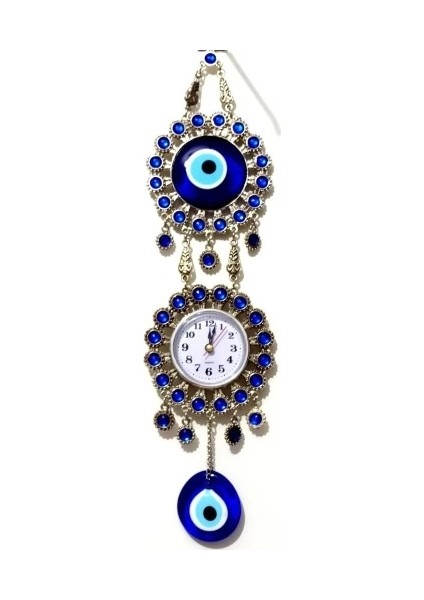 Nikel Zamak Kaplamalı Nazar Boncuklu Gümüş Rengi Mini Duvar Saati