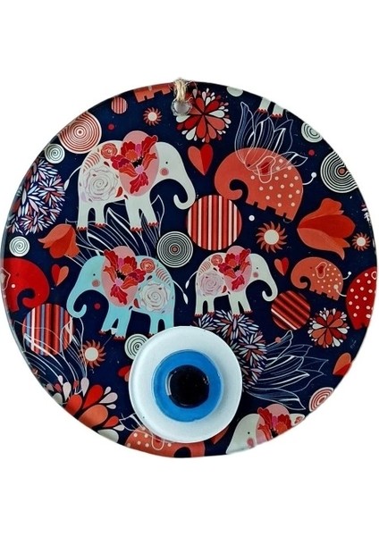 Nazar Boncuklu Fil Desenli Duvar Süsü Füzyon Cam Filli Duvar Dekoru fiyatları