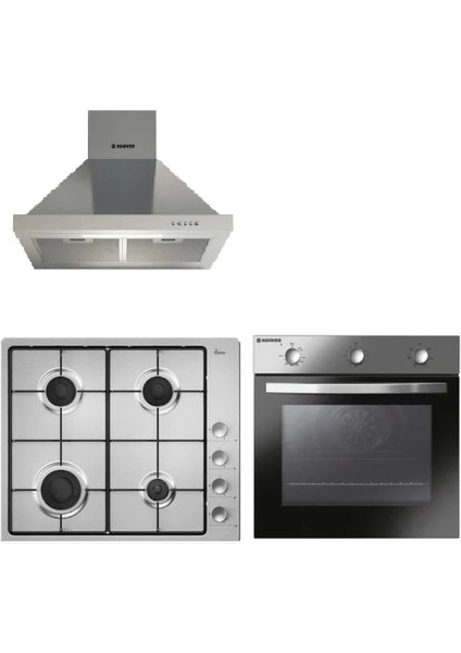 3'lü İnox Paslanmaz Celık Ankastre Set (HON602X-TN FIRIN/HHW6LMX/TK Setustu OCAK/HCH6MXTK Davlumbaz)