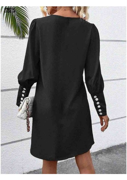 Kadın Uzun Kollu V Yakalı Kısa Ithal Krep Elbise, Kırmızı Gül Figürlü Kolye Hediye fiyatları