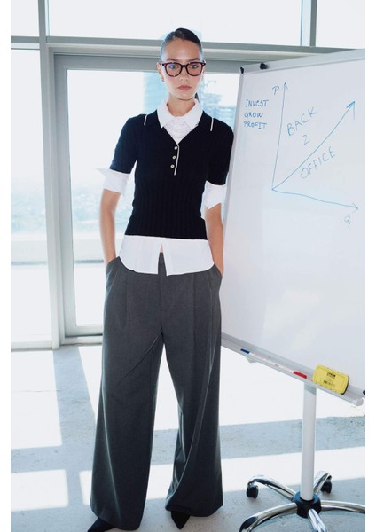 Wide Leg Çift Cepli Yüksek Bel Uzun Boy Pantolon F8213AX25AU
