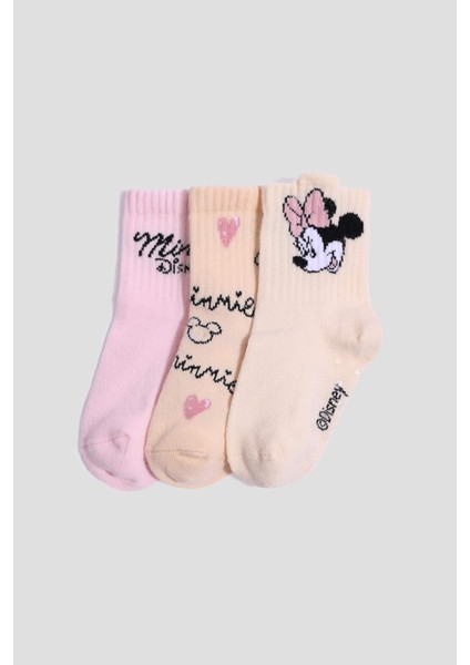 Kız Bebek Disney Mickey & Minnie Kaydırmaz Taban 3'lü Pamuklu Uzun Çorap F6995A5NS