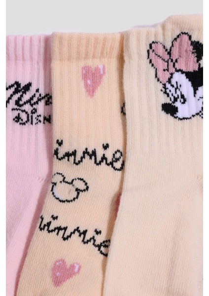 Kız Bebek Disney Mickey & Minnie Kaydırmaz Taban 3'lü Pamuklu Uzun Çorap F6995A5NS modelleri