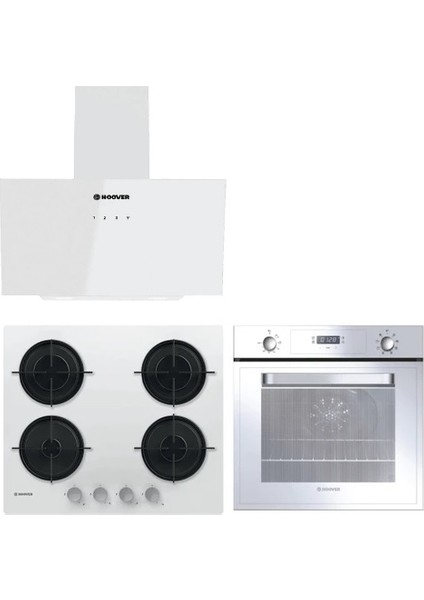 3lu Beyaz Cam Ankastre Set (HOT3051WI/E FIRIN/HVW6MW Setustu OCAK/HDG6C1GWTK/1 Davlumbaz)