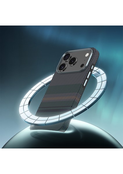 iPhone 17 Pro Max Uyumlu Kılıf M-Safe Şarjlı Karbon Fiber Benks Aurora Armorpro Kevlar Kapak Yeşil