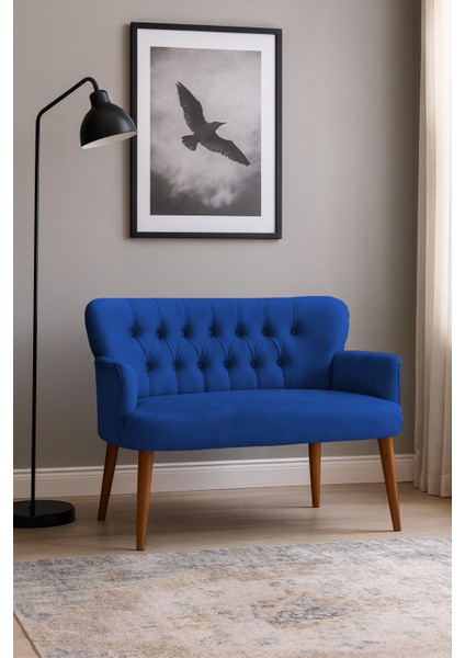 - Roma Modern Ikili Koltuk Kanepe - Babyface Kumaş - Ahşap Ayak - Saks Mavi