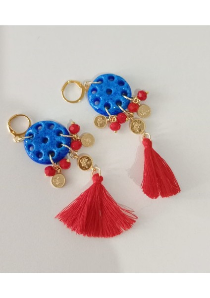 Dolunay Süryani Mardin Taşı Küpe Kahve Kırmızı