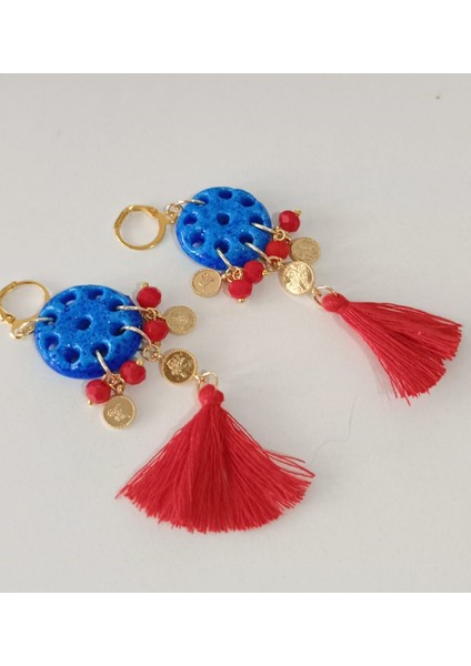 Dolunay Süryani Mardin Taşı Küpe Kahve Kırmızı fiyatları