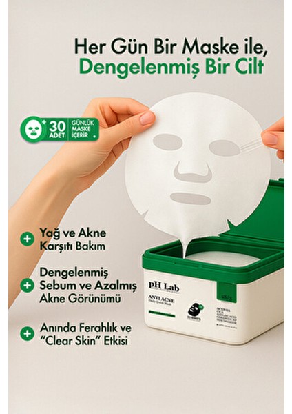 Anti Acne Günlük Kağıt Yüz Maskesi 30'lu Paket Alkol İçermeyen Tüm Cilt Tipleri için fiyatları